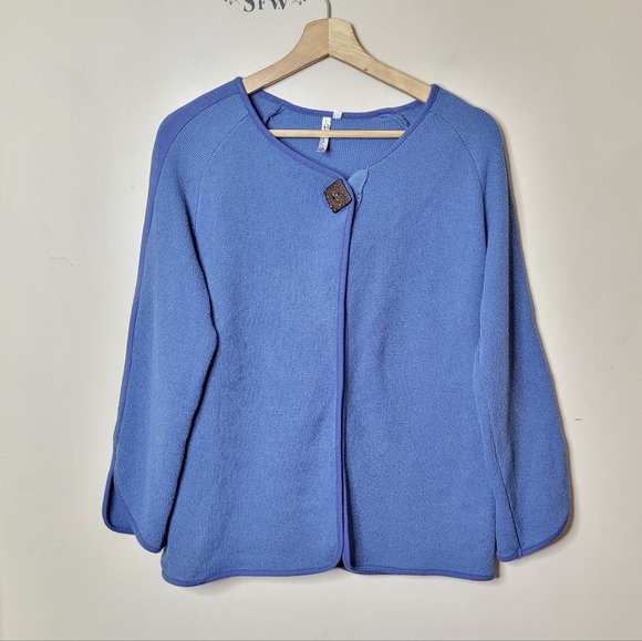 Lulu B Blue Cardigan Sweater 1 Button Front Casual Cozy Size Large - Picture 2 of 8